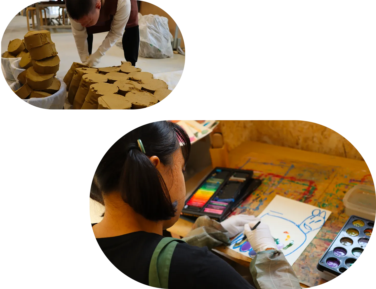 陶芸や絵を描いたり、アートを行う様子